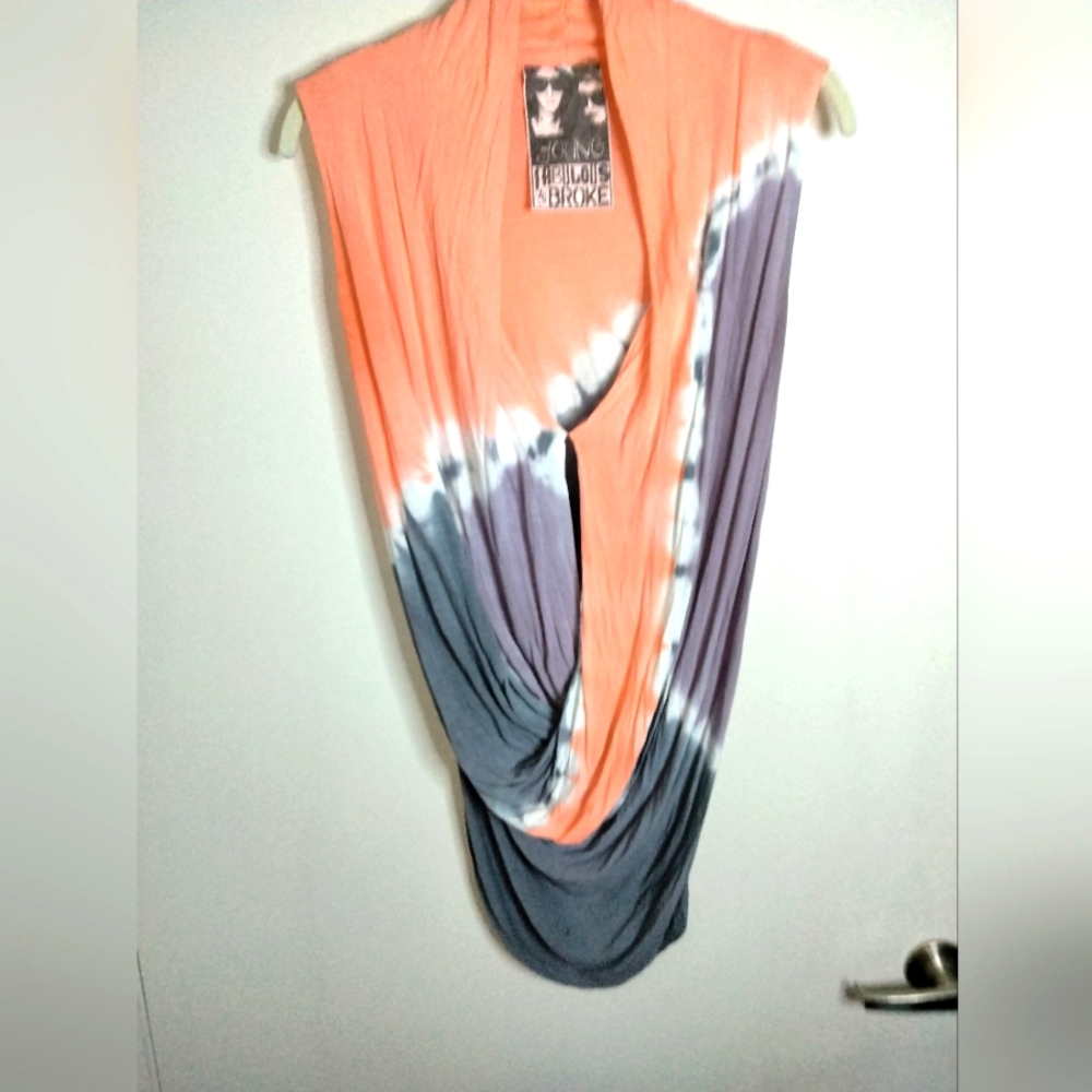 Young Fabulous & Broke (Sz M) 100% Rayon Multicolored Tie Dye Drape Sleeves Tuni